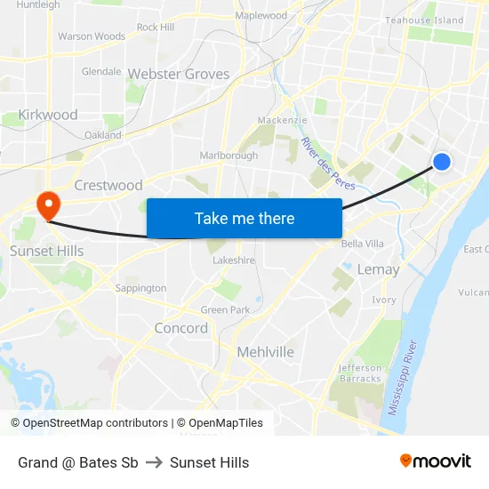 Grand @ Bates Sb to Sunset Hills map