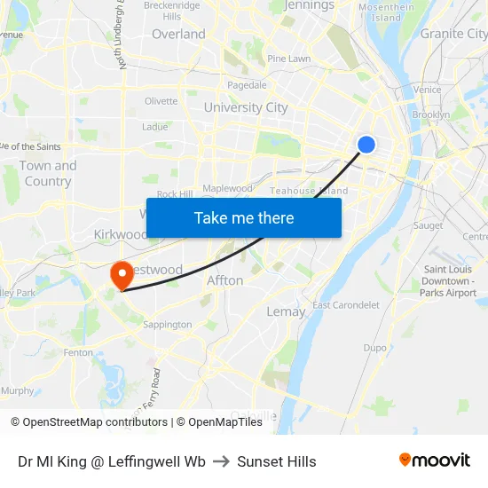 Dr Ml King @ Leffingwell Wb to Sunset Hills map