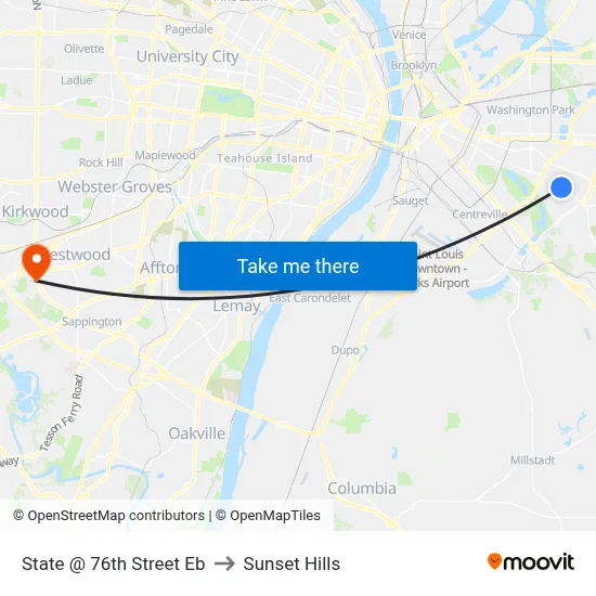 State @ 76th Street Eb to Sunset Hills map
