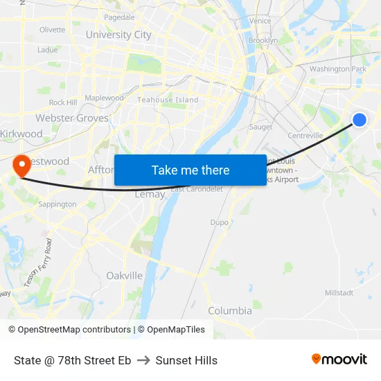 State @ 78th Street Eb to Sunset Hills map