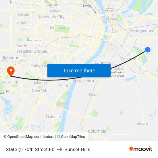 State @ 70th Street Eb to Sunset Hills map