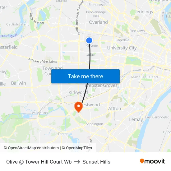 Olive @ Tower Hill Court Wb to Sunset Hills map