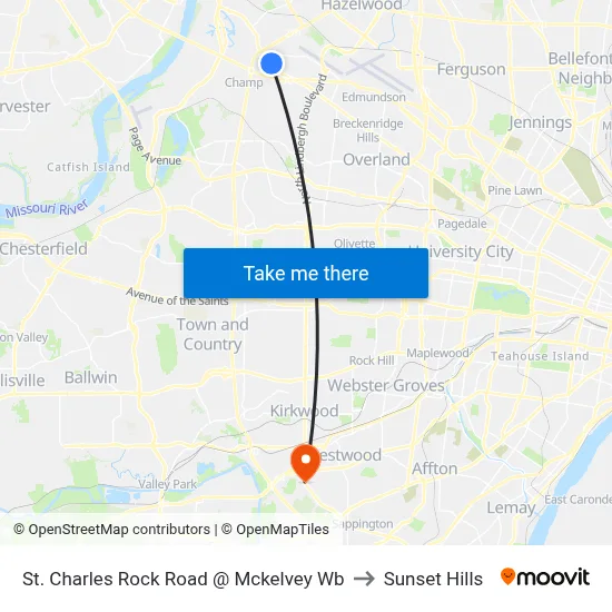 St. Charles Rock Road @ Mckelvey Wb to Sunset Hills map