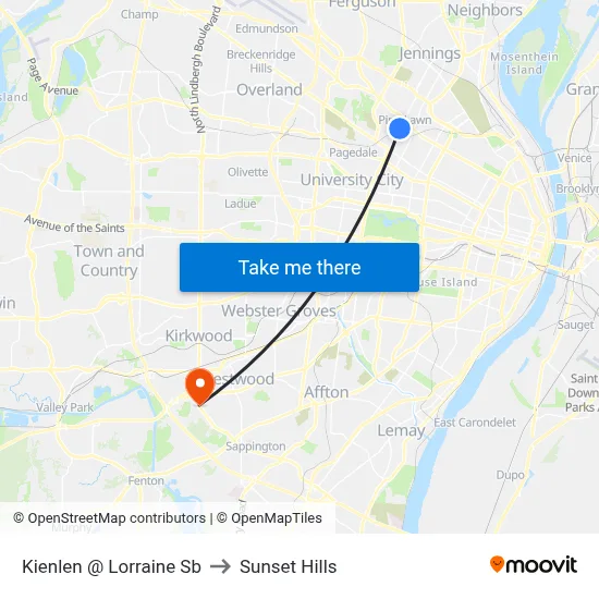 Kienlen @ Lorraine Sb to Sunset Hills map