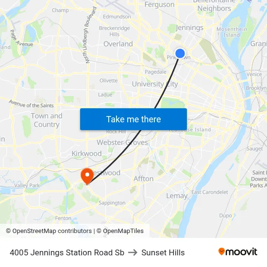 4005 Jennings Station Road Sb to Sunset Hills map