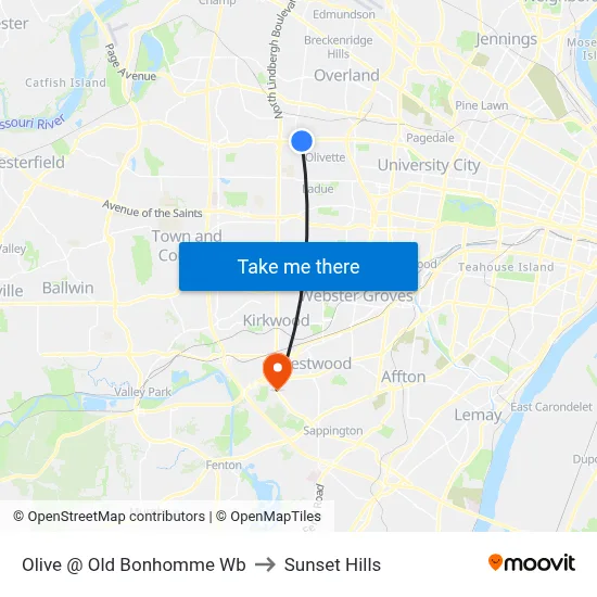 Olive @ Old Bonhomme Wb to Sunset Hills map