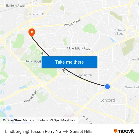 Lindbergh @ Tesson Ferry Nb to Sunset Hills map