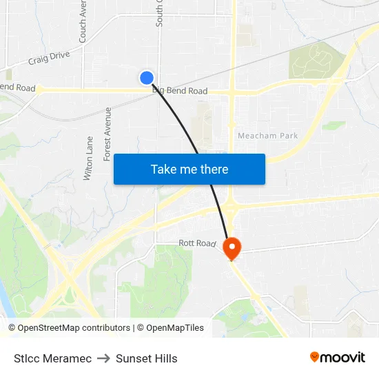 Stlcc Meramec to Sunset Hills map