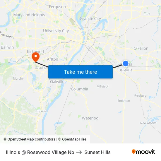 Illinois @ Rosewood Village Nb to Sunset Hills map