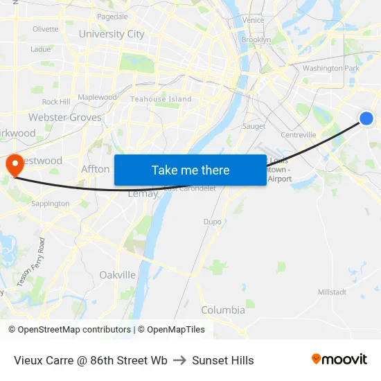 Vieux Carre @ 86th Street Wb to Sunset Hills map