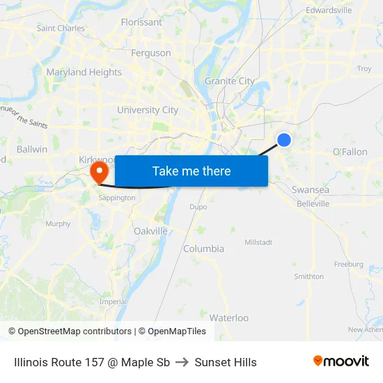 Illinois Route 157 @ Maple Sb to Sunset Hills map
