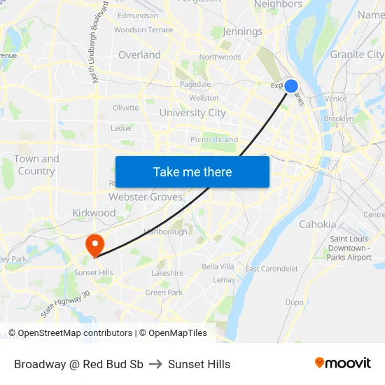 Broadway @ Red Bud Sb to Sunset Hills map
