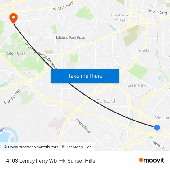 4103 Lemay Ferry Wb to Sunset Hills map
