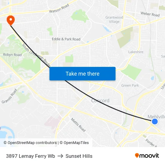 3897 Lemay Ferry Wb to Sunset Hills map