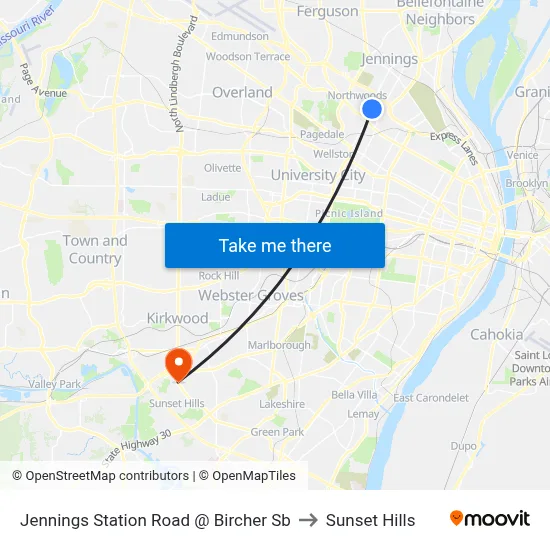 Jennings Station Road @ Bircher Sb to Sunset Hills map