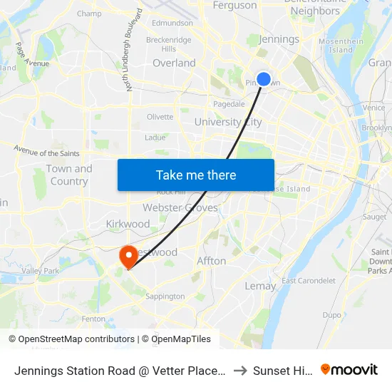 Jennings Station Road @ Vetter Place Sb to Sunset Hills map