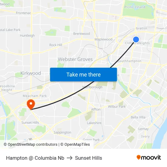 Hampton @ Columbia Nb to Sunset Hills map
