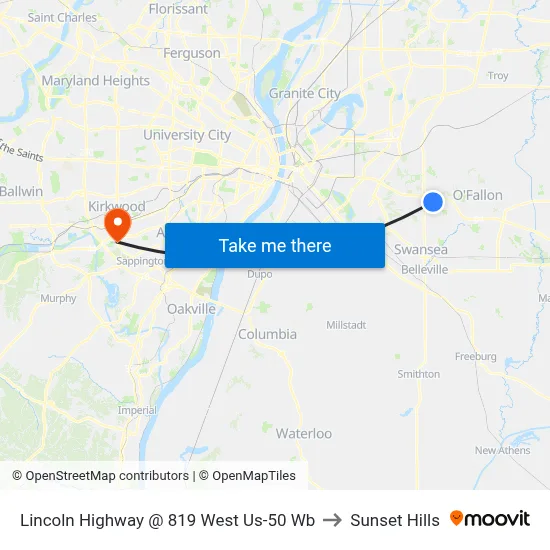 Lincoln Highway @ 819 West Us-50 Wb to Sunset Hills map