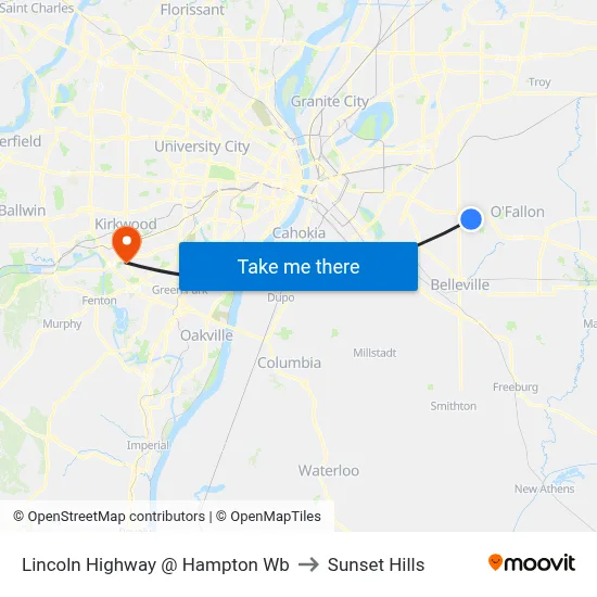 Lincoln Highway @ Hampton Wb to Sunset Hills map