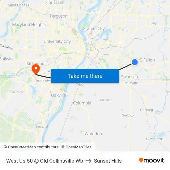 West Us-50 @ Old Collinsville Wb to Sunset Hills map