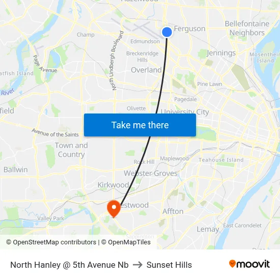 North Hanley @ 5th Avenue Nb to Sunset Hills map