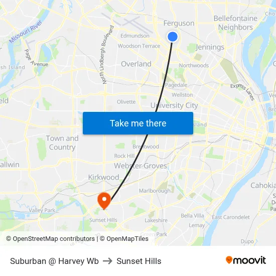 Suburban @ Harvey Wb to Sunset Hills map