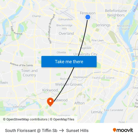 South Florissant @ Tiffin Sb to Sunset Hills map