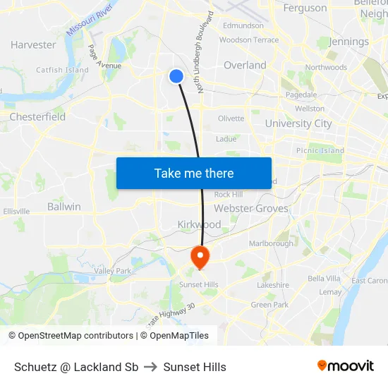 Schuetz @ Lackland Sb to Sunset Hills map
