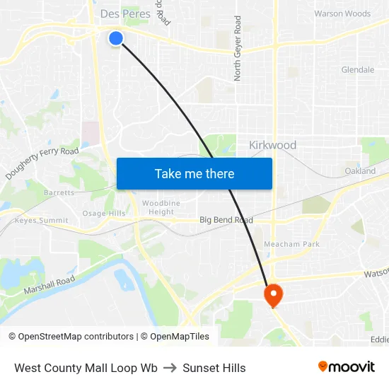 West County Mall Loop Wb to Sunset Hills map