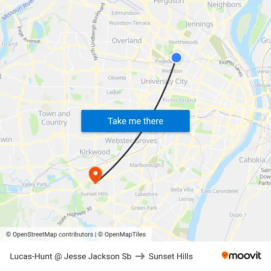 Lucas-Hunt @ Jesse Jackson Sb to Sunset Hills map