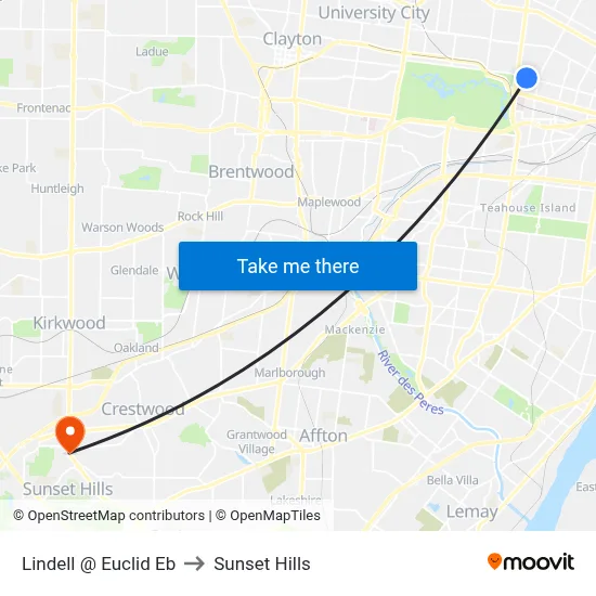 Lindell @ Euclid Eb to Sunset Hills map
