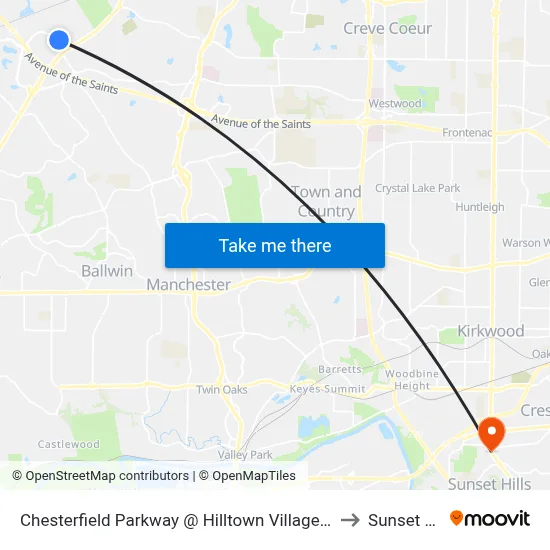 Chesterfield Parkway @ Hilltown Village Center Nb to Sunset Hills map