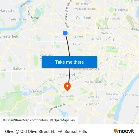 Olive @ Old Olive Street Eb to Sunset Hills map