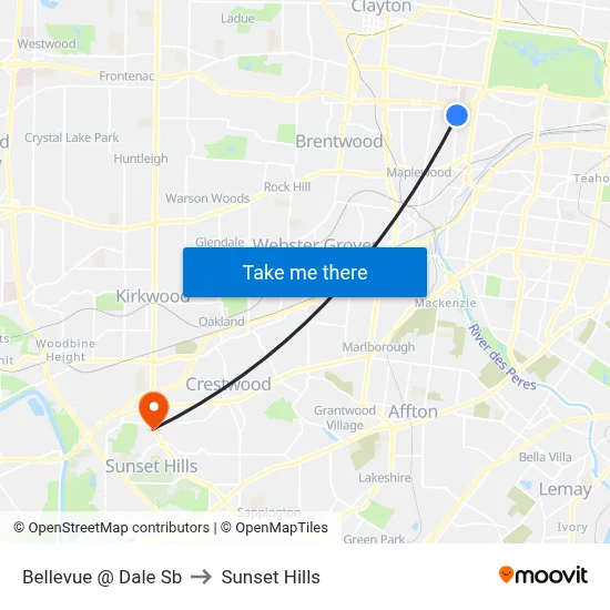 Bellevue @ Dale Sb to Sunset Hills map