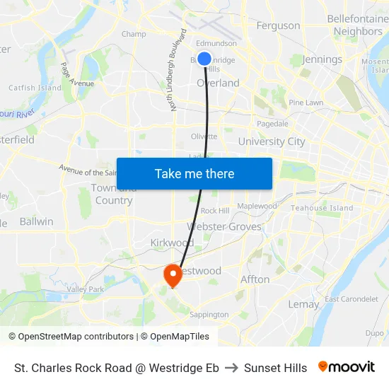 St. Charles Rock Road @ Westridge Eb to Sunset Hills map