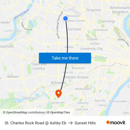 St. Charles Rock Road @ Ashby Eb to Sunset Hills map