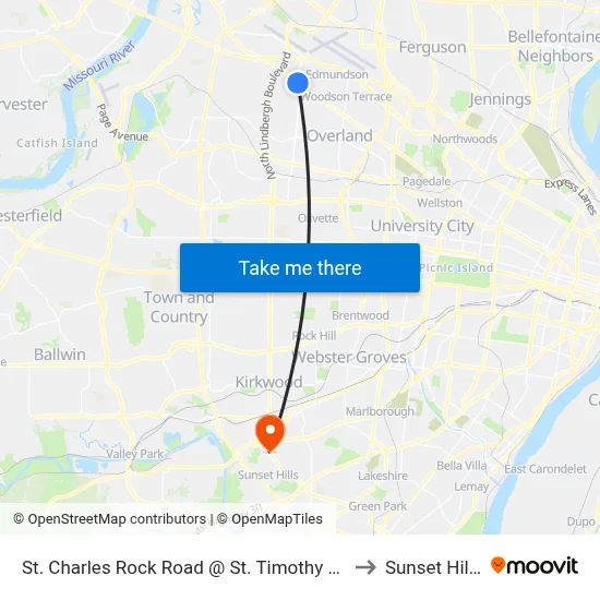 St. Charles Rock Road @ St. Timothy Eb to Sunset Hills map