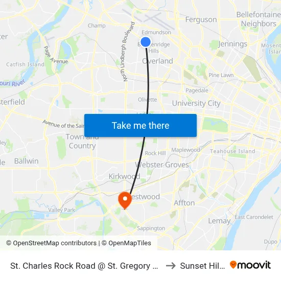 St. Charles Rock Road @ St. Gregory Eb to Sunset Hills map