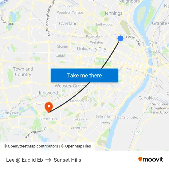 Lee @ Euclid Eb to Sunset Hills map
