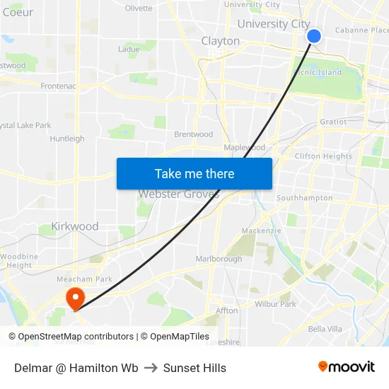 Delmar @ Hamilton Wb to Sunset Hills map
