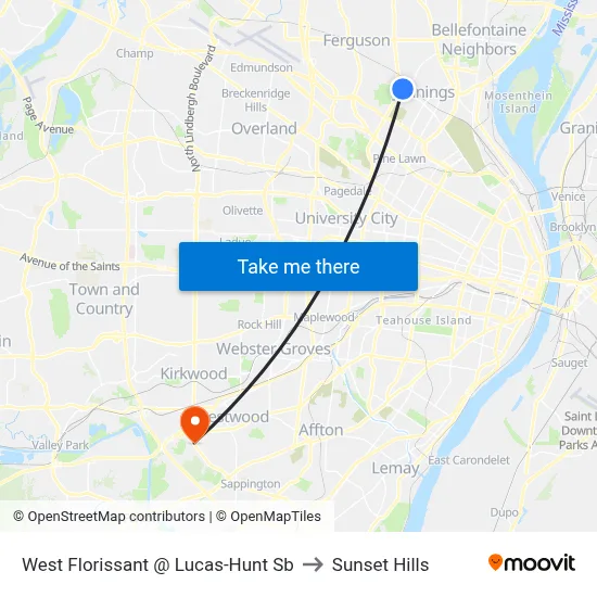 West Florissant @ Lucas-Hunt Sb to Sunset Hills map