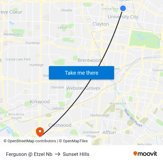 Ferguson @ Etzel Nb to Sunset Hills map