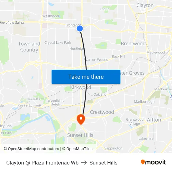 Clayton @ Plaza Frontenac Wb to Sunset Hills map