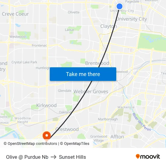 Olive @ Purdue Nb to Sunset Hills map