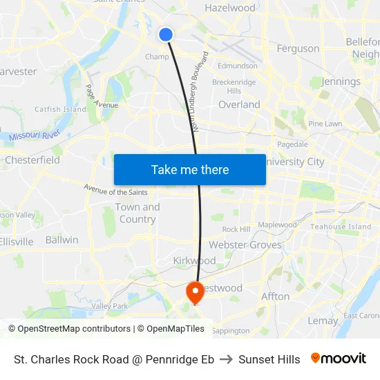 St. Charles Rock Road @ Pennridge Eb to Sunset Hills map