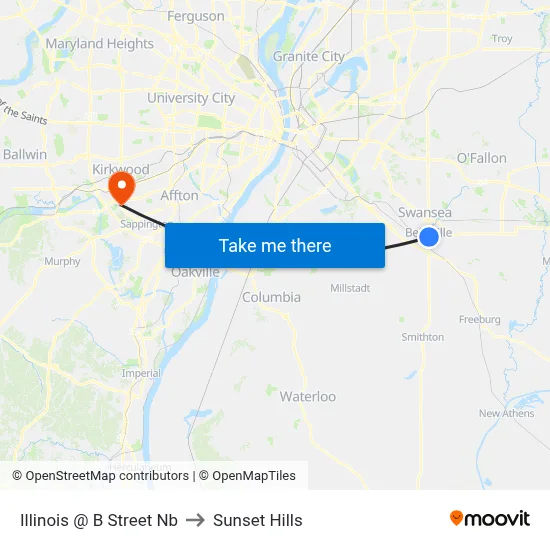 Illinois @ B Street Nb to Sunset Hills map