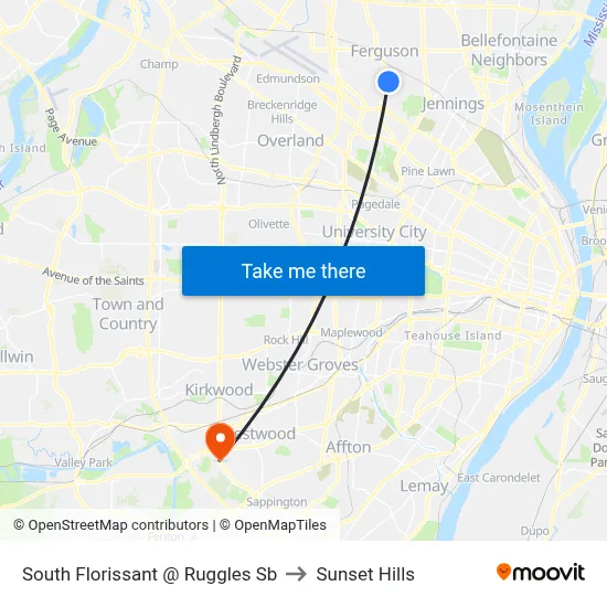 South Florissant @ Ruggles Sb to Sunset Hills map