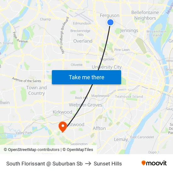South Florissant @ Suburban Sb to Sunset Hills map