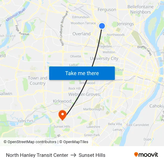 North Hanley Transit Center to Sunset Hills map