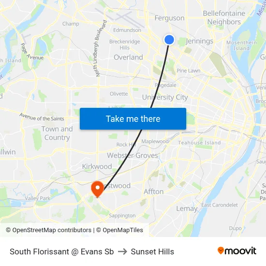 South Florissant @ Evans Sb to Sunset Hills map